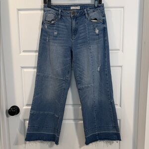 Unpublished Gemma Mid-Rise patchwork distressed Wide-Leg Jeans size 27